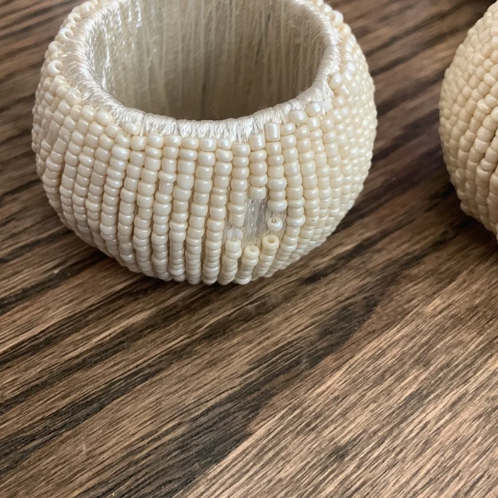 Elegant Ivory Beaded Set of Napkin Rings